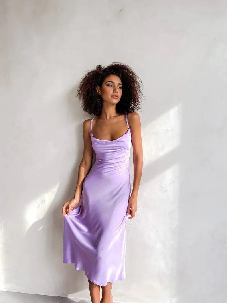 Formal Wear Dresses Lavender Spaghetti Straps Women Open Back Drawstring Sexy Flowy Dress for Romantic Date Bridesmaid Party Prom Dresses/ Prom Shop Dresses